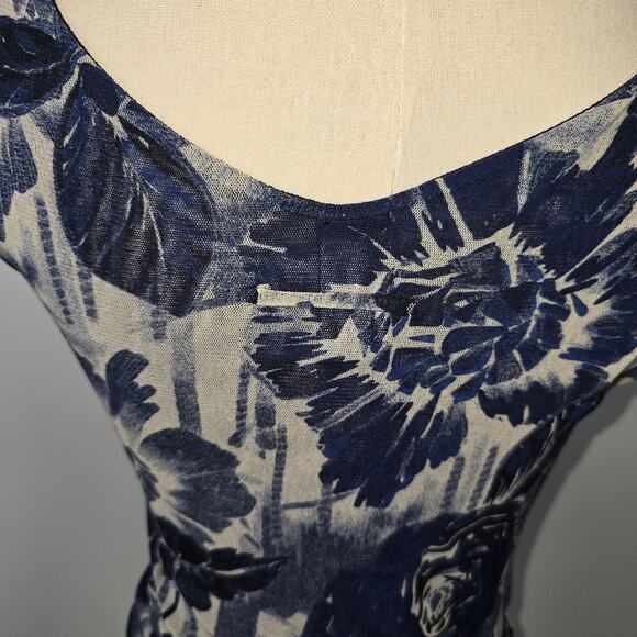 Jean Paul Gaultier Soleil Mesh Ruched Floral Bodycon Dress Blue White Y2K Size M - Picture 8 of 8